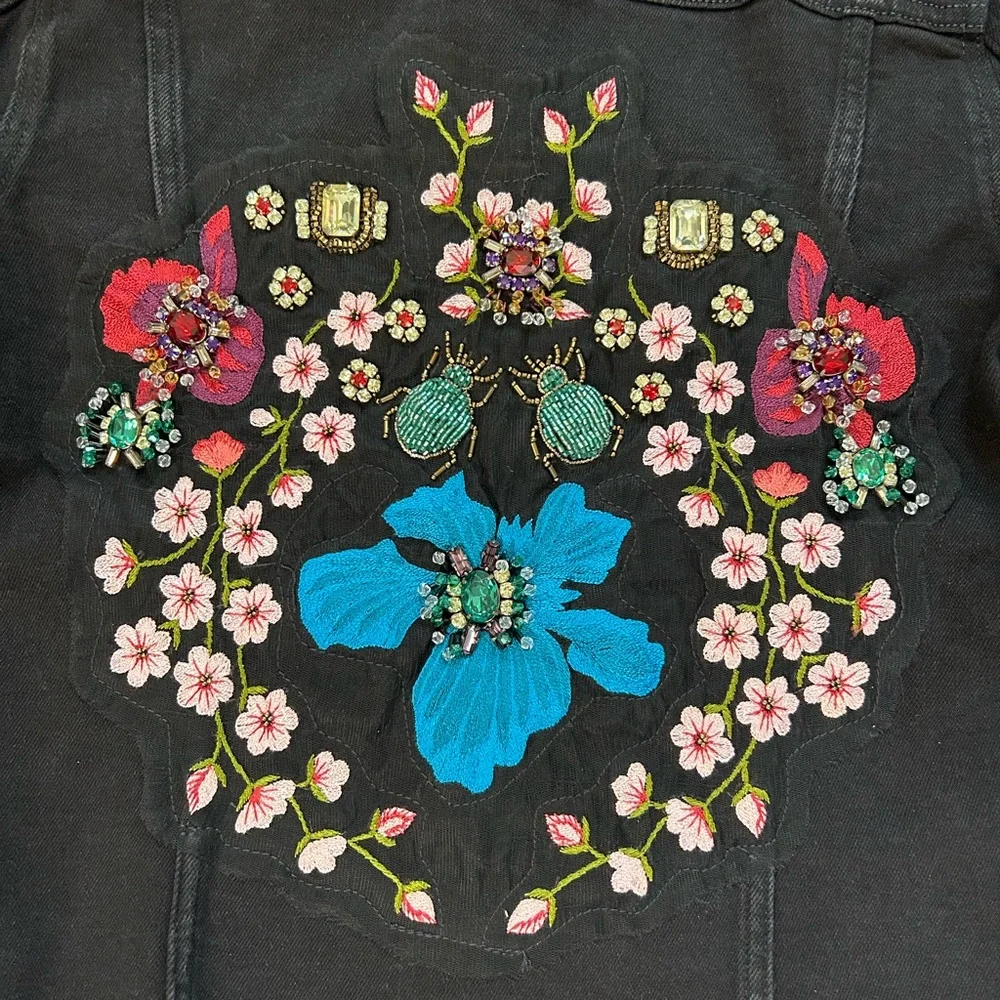 7 For All Mankind Cropped Embellished Black Jean Jacket - Picture 4 of 4
